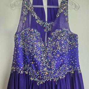 Charming Purple Prom/Grad Dress with Jewels and shawl, Size 14